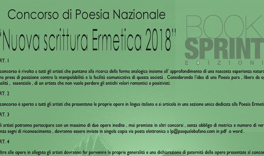 Concorso Nazionale di Poesia “Nuova Scrittura Ermetica 2018”